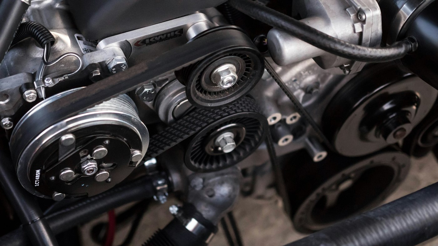 Close view of a car engine bay